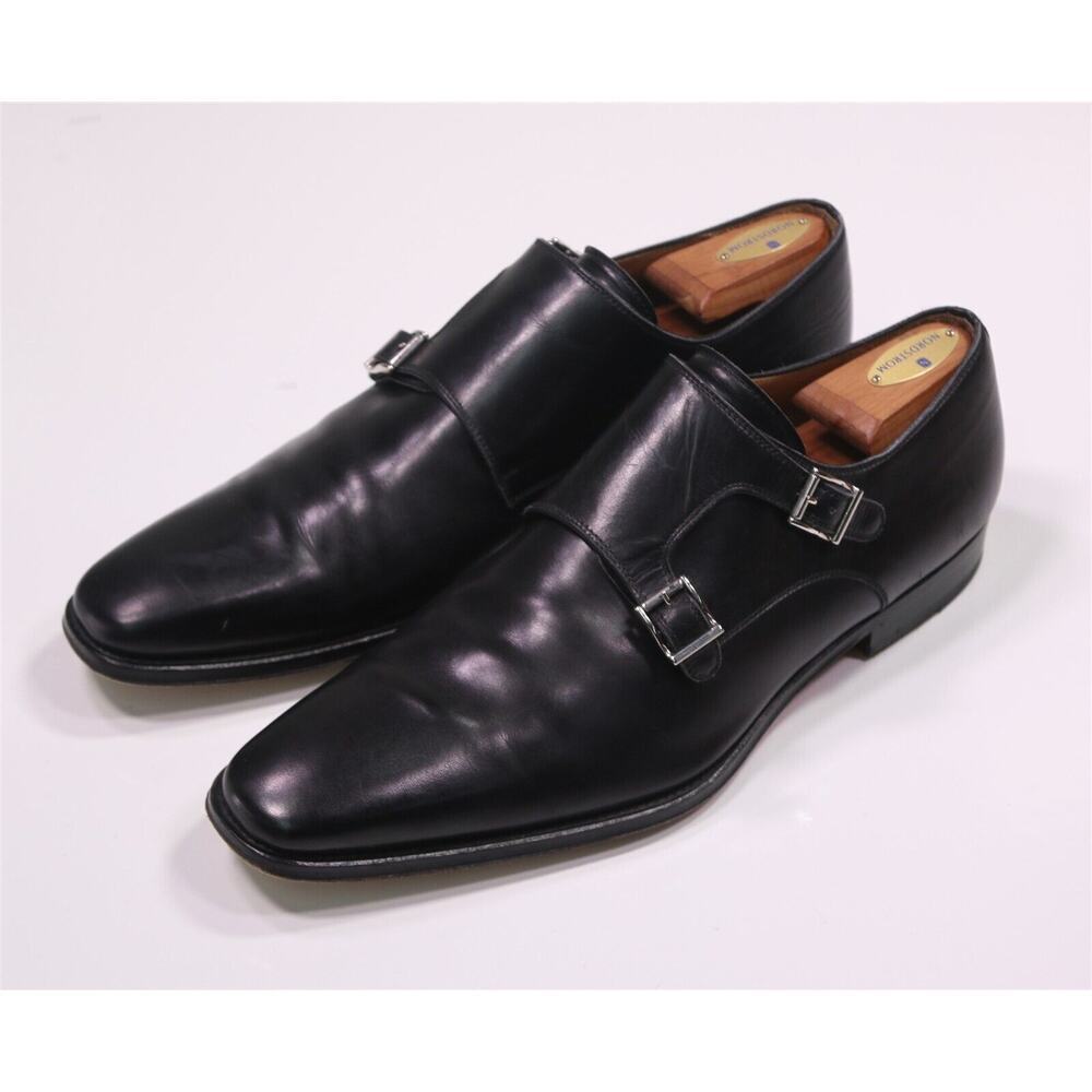 Magnanni Miro Double Monk Strap Black Leather Dress Shoes Men's US 13 - Picture 2 of 11